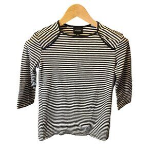 Who What Wear Black and White Striped Half Sleeve Crew Neck Top SZ Extra Small
